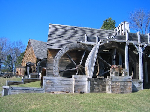 Restored Rolling and Slitting Mill and Forge buildings at Saugus Iron Works showing colonial architecture