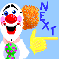 Clown pointing to the button