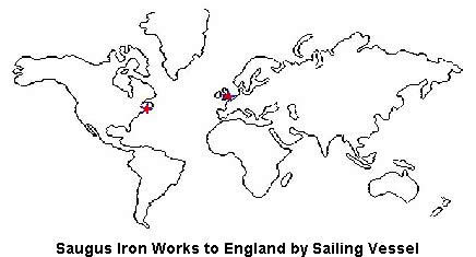 Map showing route from Saugus to England