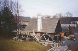 Water wheel house interior mechanism that powered the ironworks machinery