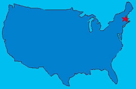 United States map showing location of Saugus Iron Works
