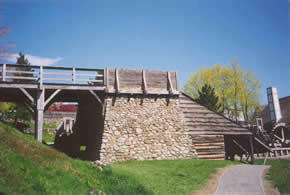 Blast furnace exterior showing the stone and timber structure used to smelt iron ore