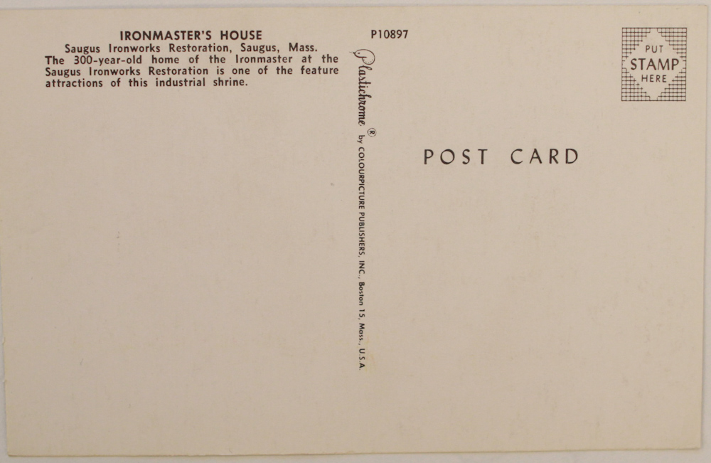 Saugus Iron Works Ironmaster's House - Postcard Back
