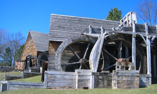 Simple machines including gears, levers, and pulleys used at the iron works.