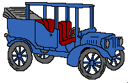 Old blue car, no side windows
